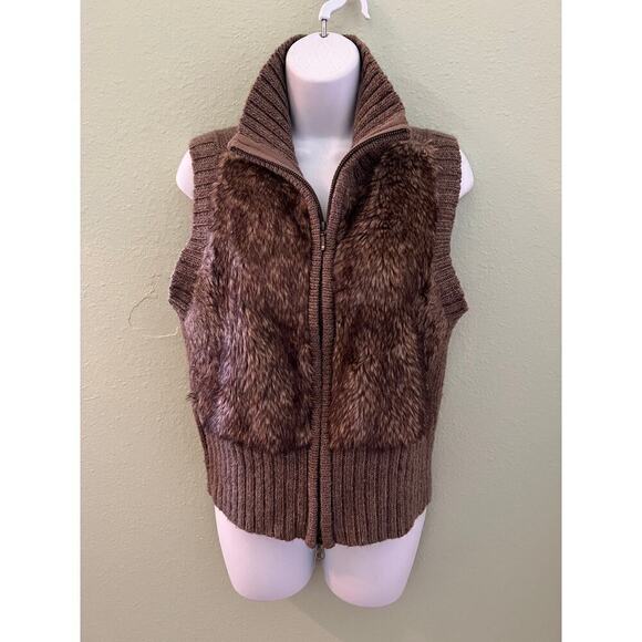 Cabi Brown  Faux Fur Knitted Sweater Vest - Excellent    M - Picture 1 of 8